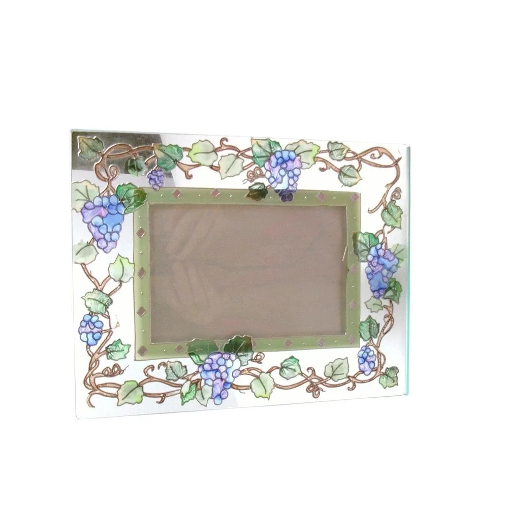 VTG 2003 Joan Baker Designs Glass Picture Frame 4x6 Purple Grapes Stained‎ Glass